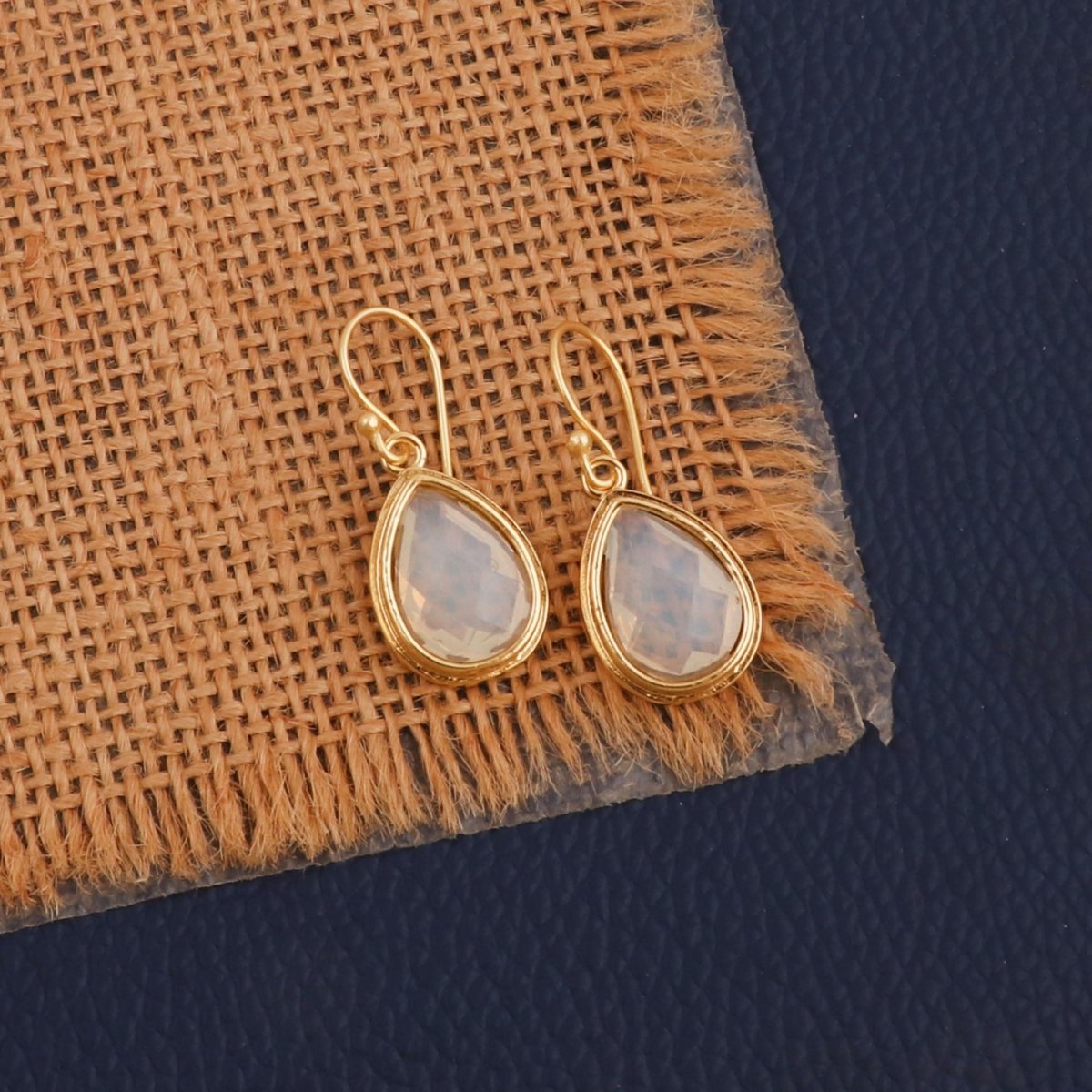 Teardrop Hook Earrings, Iolite Gemstone Gold Plated Jewelry CE - 1035