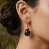 Teardrop Hook Earrings, Iolite Gemstone Gold Plated Jewelry CE - 1035