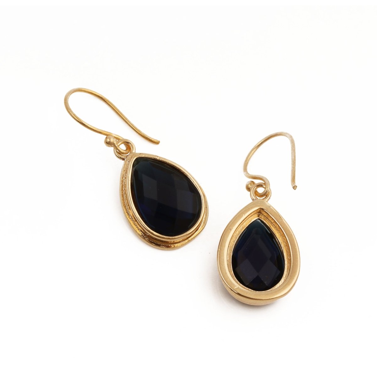 Teardrop Hook Earrings, Iolite Gemstone Gold Plated Jewelry CE - 1035