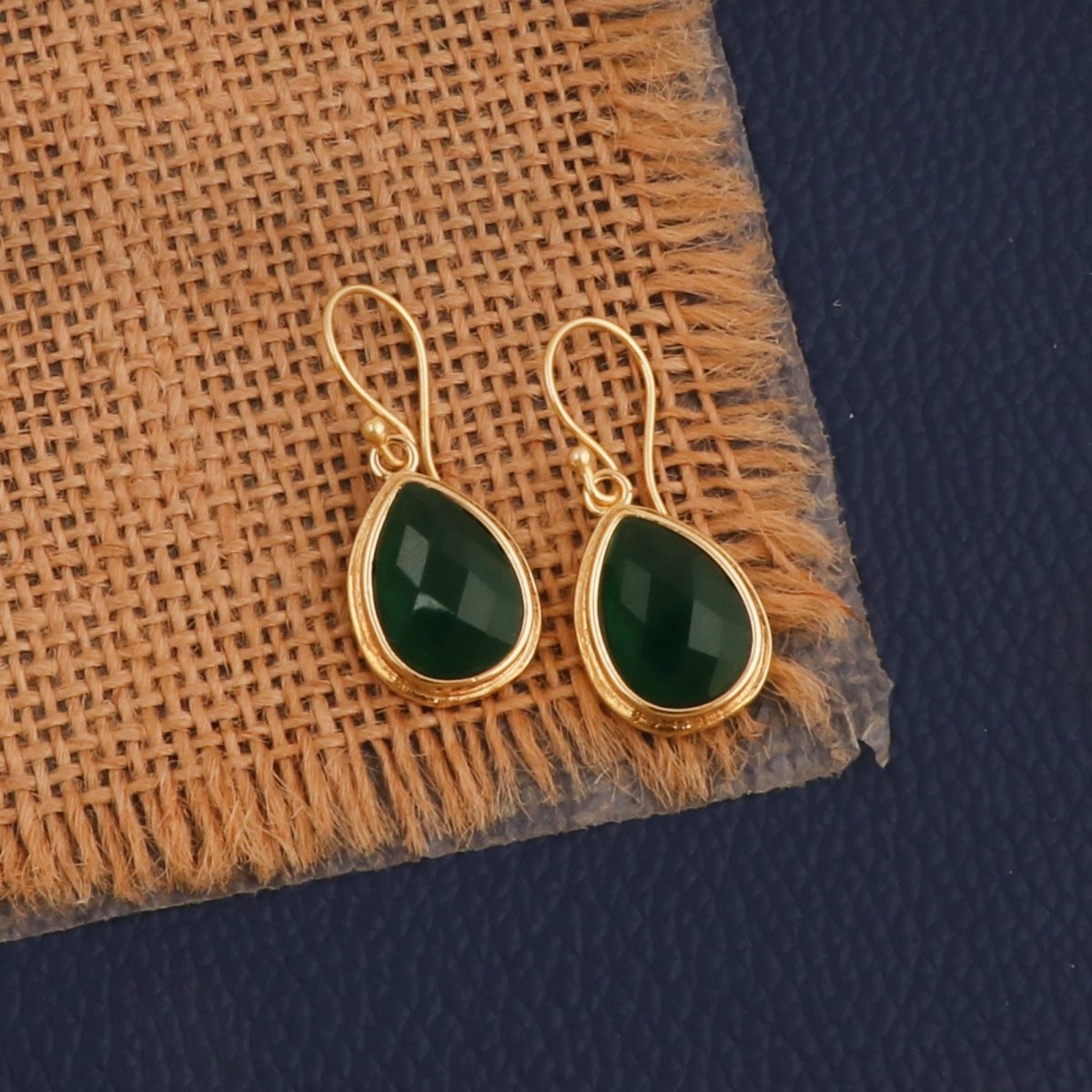 Teardrop Hook Earrings, Iolite Gemstone Gold Plated Jewelry CE - 1035