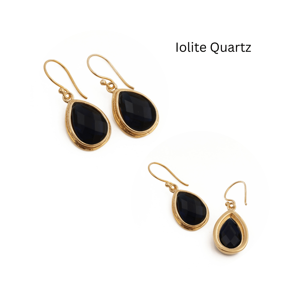 Teardrop Hook Earrings, Iolite Gemstone Gold Plated Jewelry CE - 1035