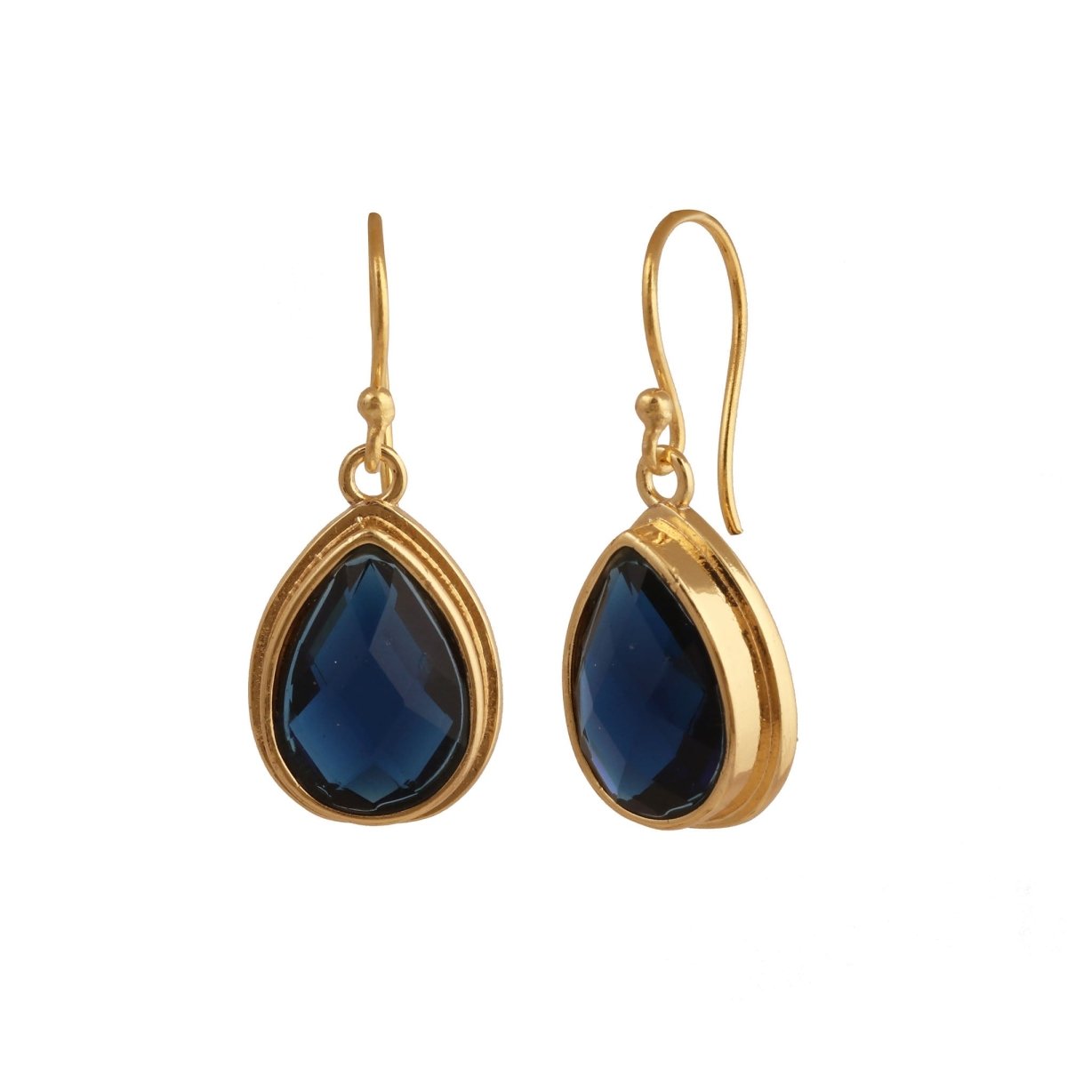 Teardrop Hook Earrings, Iolite Gemstone Gold Plated Jewelry CE - 1035