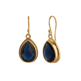 Teardrop Hook Earrings, Iolite Gemstone Gold Plated Jewelry CE - 1035