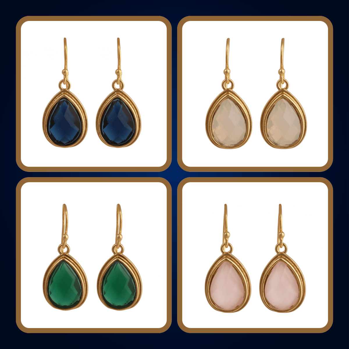 Teardrop Hook Earrings, Iolite Gemstone Gold Plated Jewelry CE - 1035
