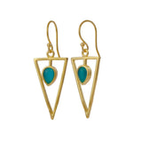 Teardrop Stone Green Cat's Eye, Dainty Gold Plated Triangle Hook Earrings CE - 1032