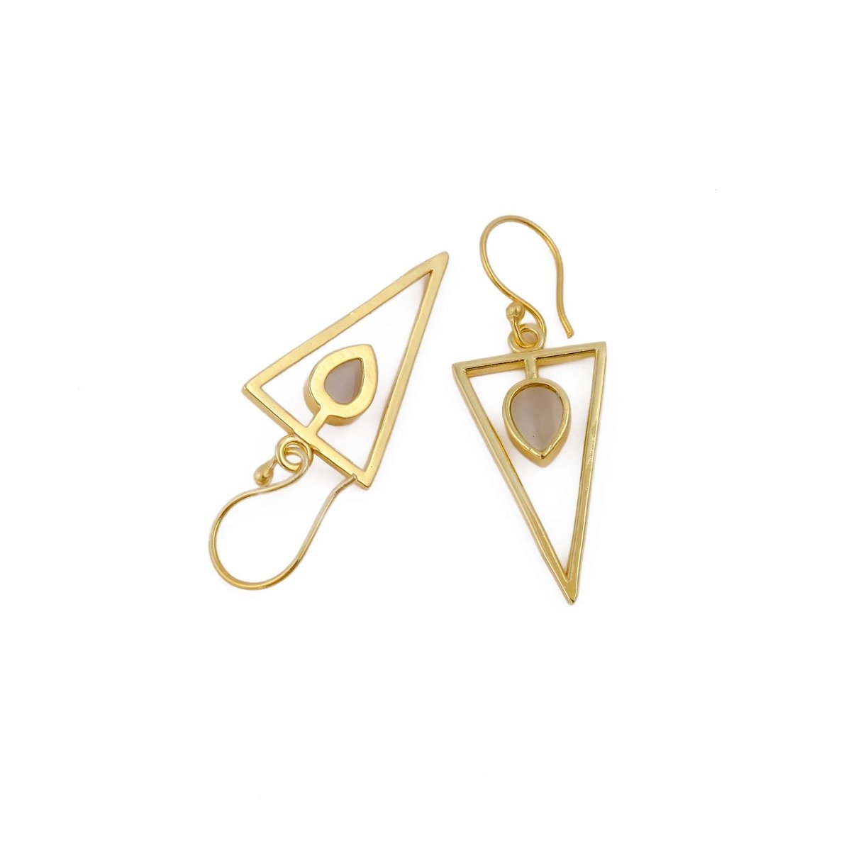 Teardrop Stone Green Cat's Eye, Dainty Gold Plated Triangle Hook Earrings CE - 1032