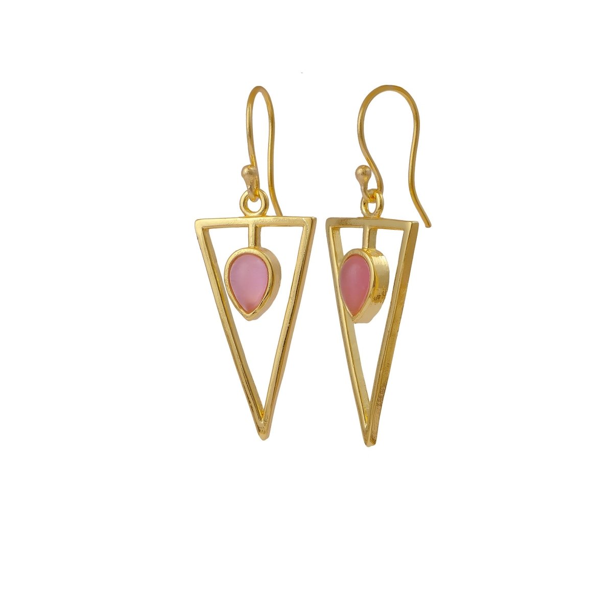 Teardrop Stone Green Cat's Eye, Dainty Gold Plated Triangle Hook Earrings CE - 1032