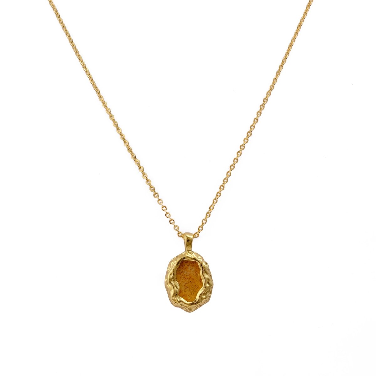 Textured Frame Gold Plated Necklace, Gemstone Resin Pendant Necklace CN-1001