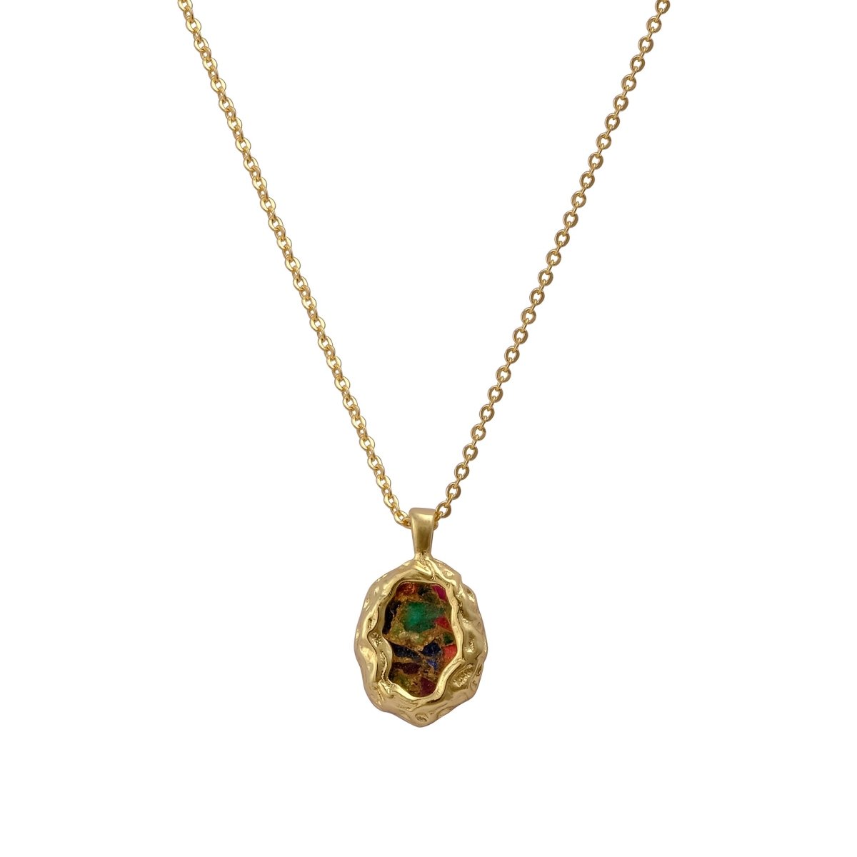 Textured Frame Gold Plated Necklace, Gemstone Resin Pendant Necklace CN-1001 Mix Jade