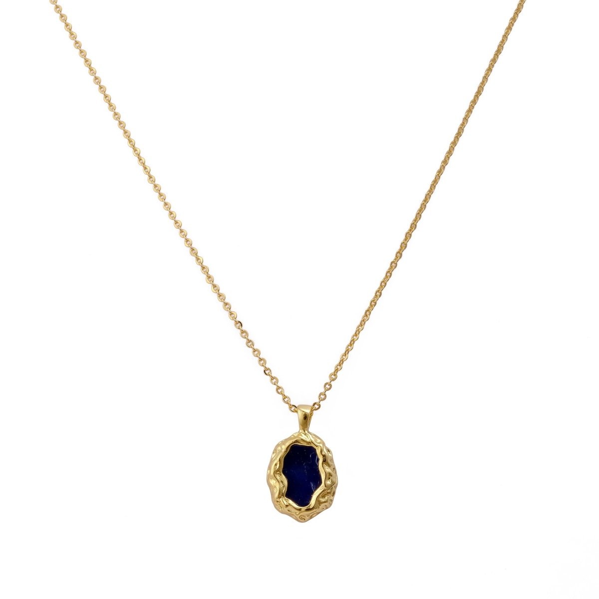 Textured Frame Gold Plated Necklace, Gemstone Resin Pendant Necklace CN-1001