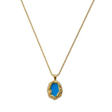 Textured Frame Gold Plated Necklace, Gemstone Resin Pendant Necklace CN-1001 Blue Turquoise