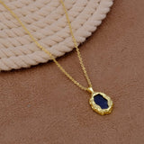 Textured Frame Gold Plated Necklace, Gemstone Resin Pendant Necklace CN-1001 Lapis Lazuli