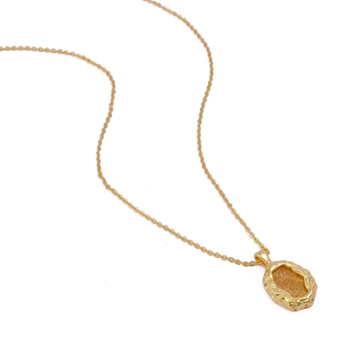 Textured Frame Gold Plated Necklace, Gemstone Resin Pendant Necklace CN-1001