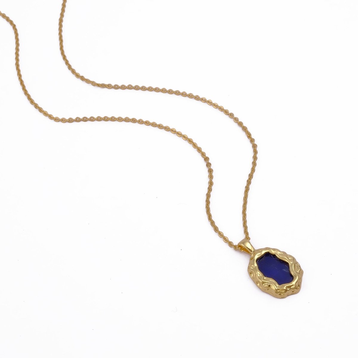Textured Frame Gold Plated Necklace, Gemstone Resin Pendant Necklace CN-1001