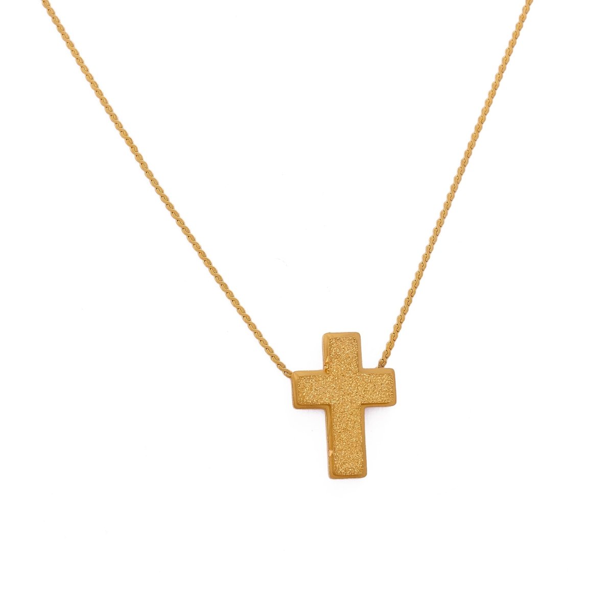 Textured Gold Cross Necklace – Dainty Christian Pendant Chain