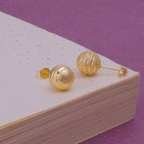 Textured Gold Plated Ball Stud Earrings Matte Finish Round Studs