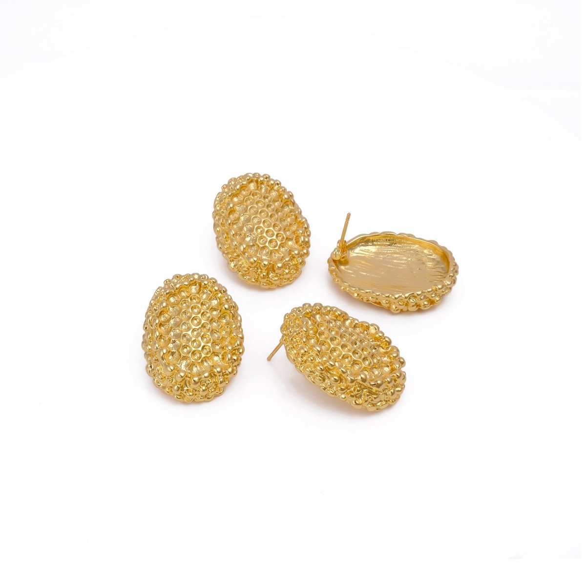 Textured Gold Plated Dome Earrings Honeycomb-Inspired Design Stud