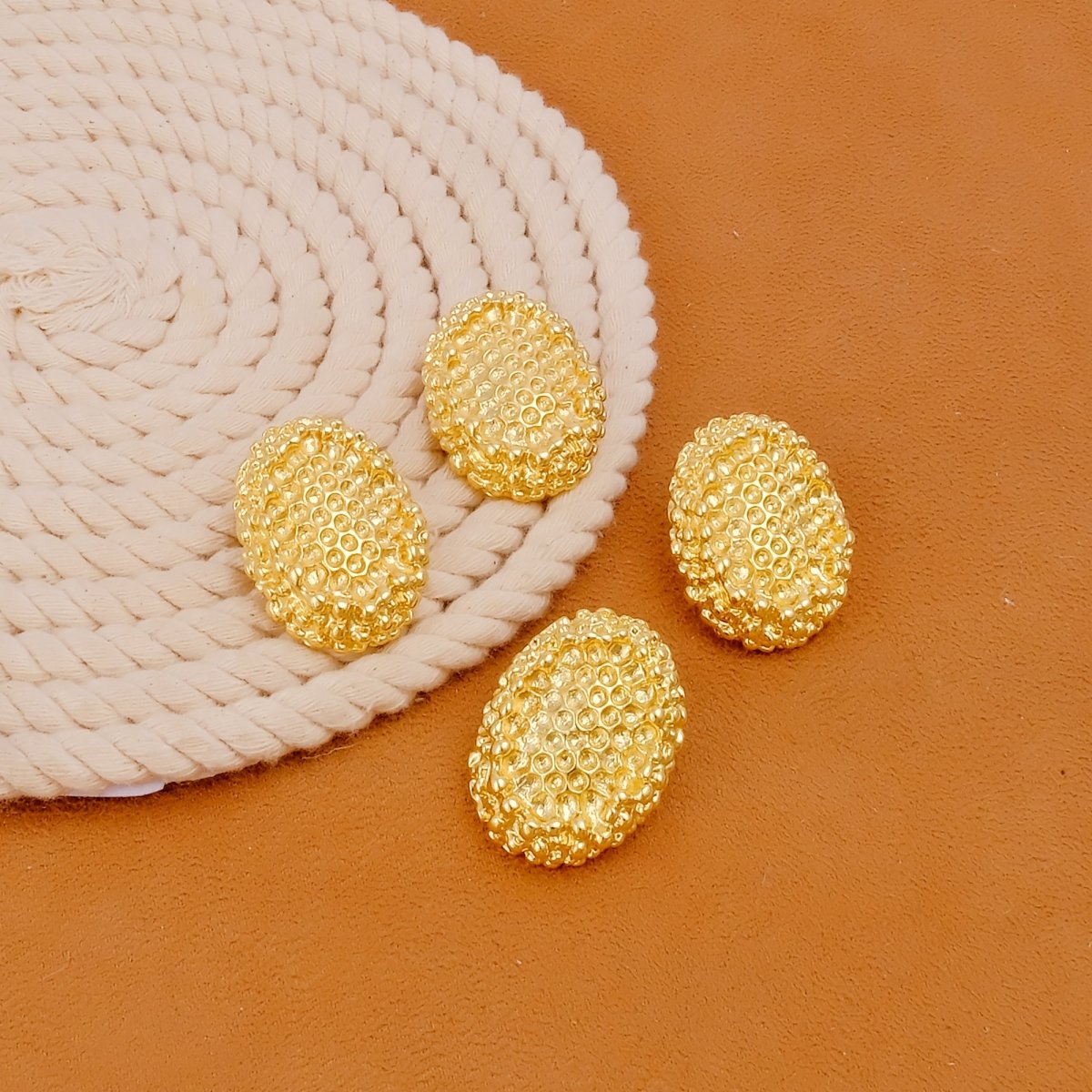 Textured Gold Plated Dome Earrings Honeycomb-Inspired Design Stud