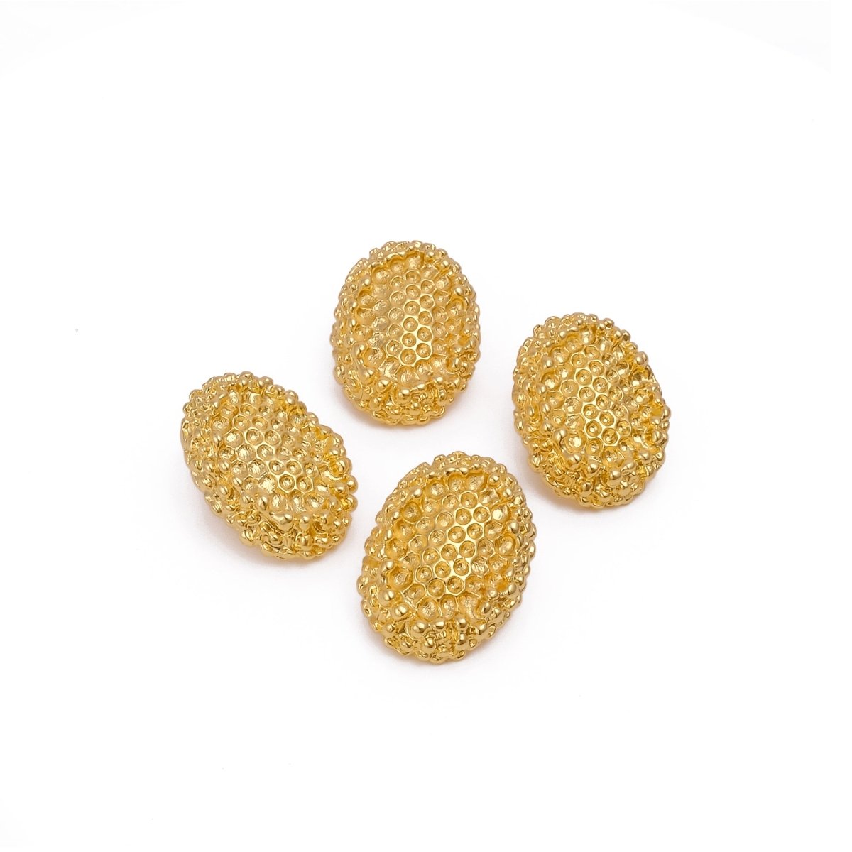 Textured Gold Plated Dome Earrings Honeycomb-Inspired Design Stud