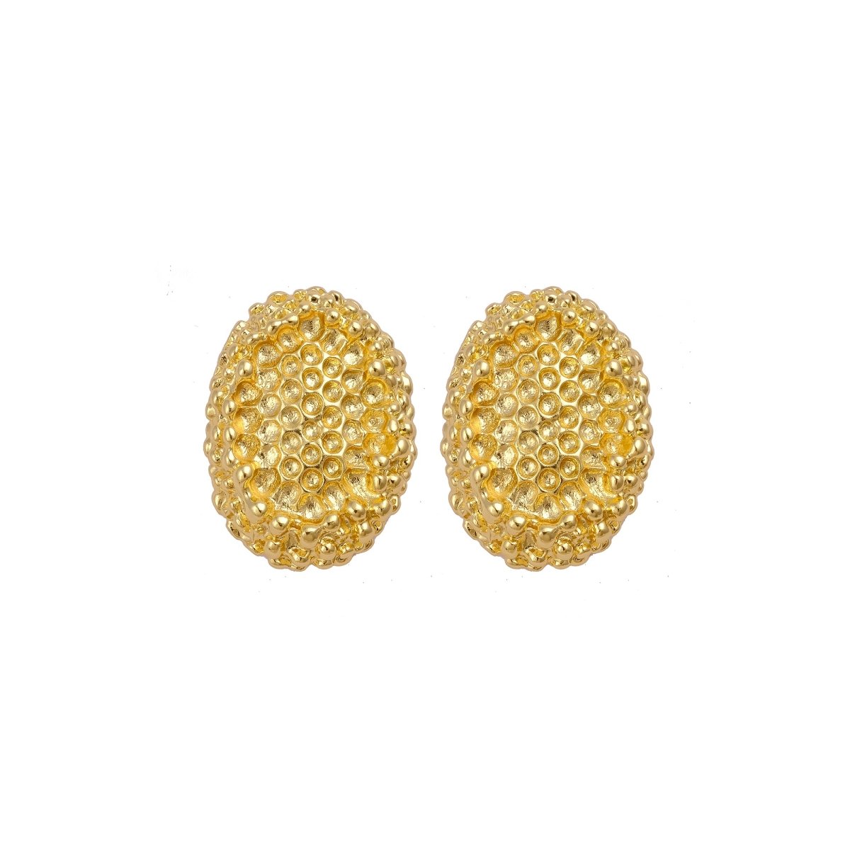 Textured Gold Plated Dome Earrings Honeycomb-Inspired Design Stud