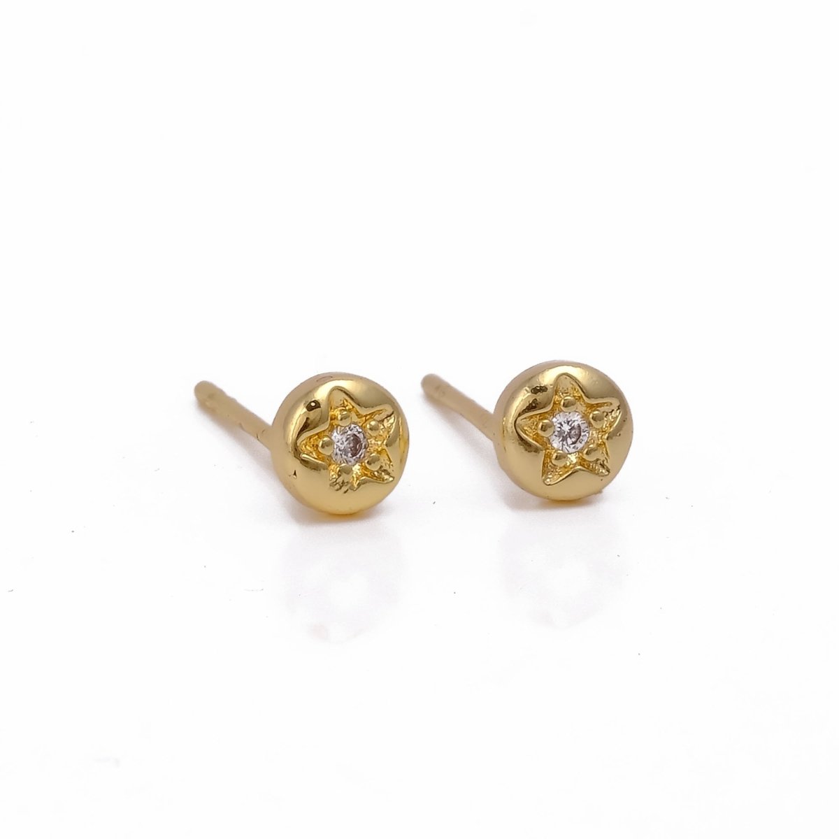 Tiny Cubic Zircon Gemstone Stud Earrings Small Round Studs Gold Plated Jewelry