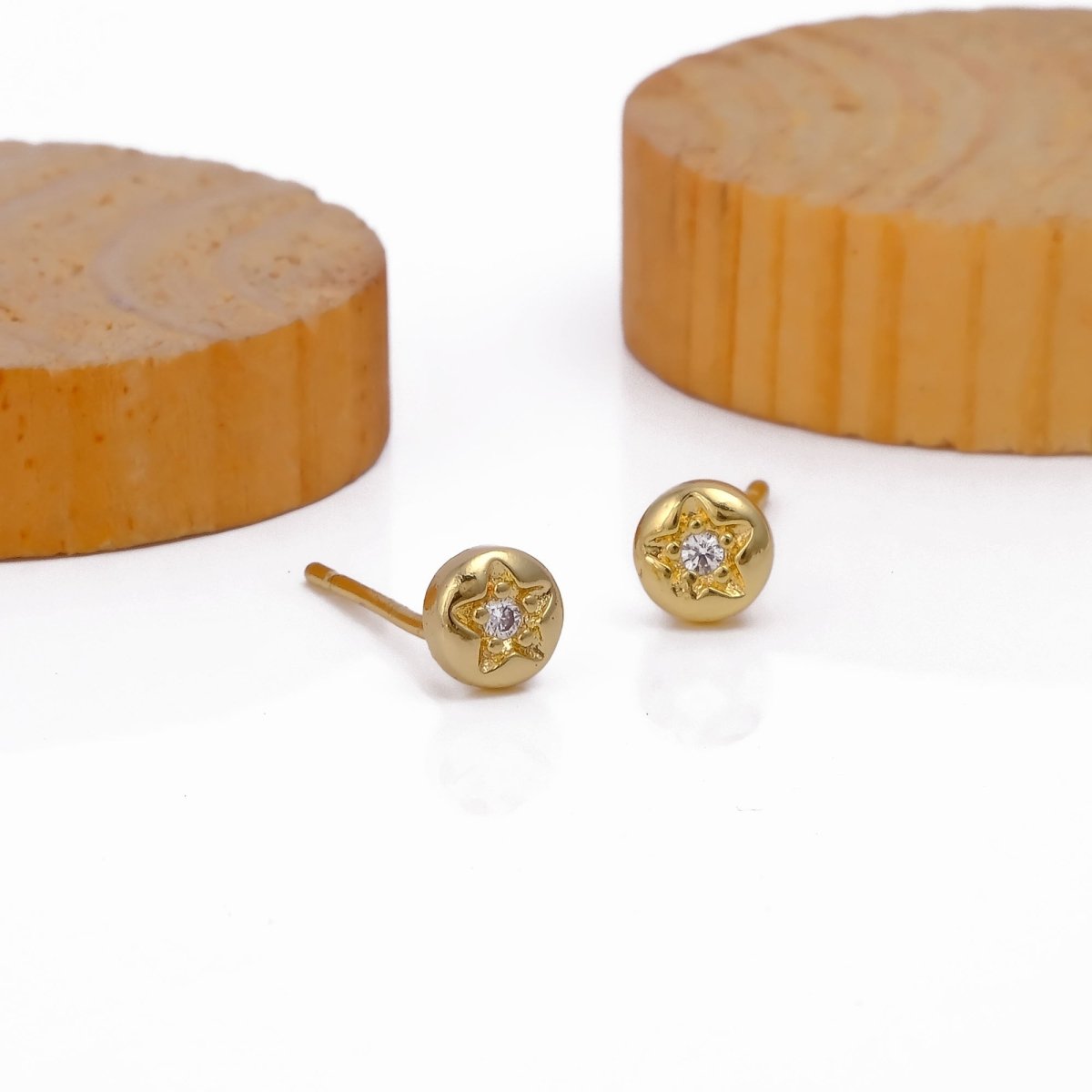 Tiny Cubic Zircon Gemstone Stud Earrings Small Round Studs Gold Plated Jewelry