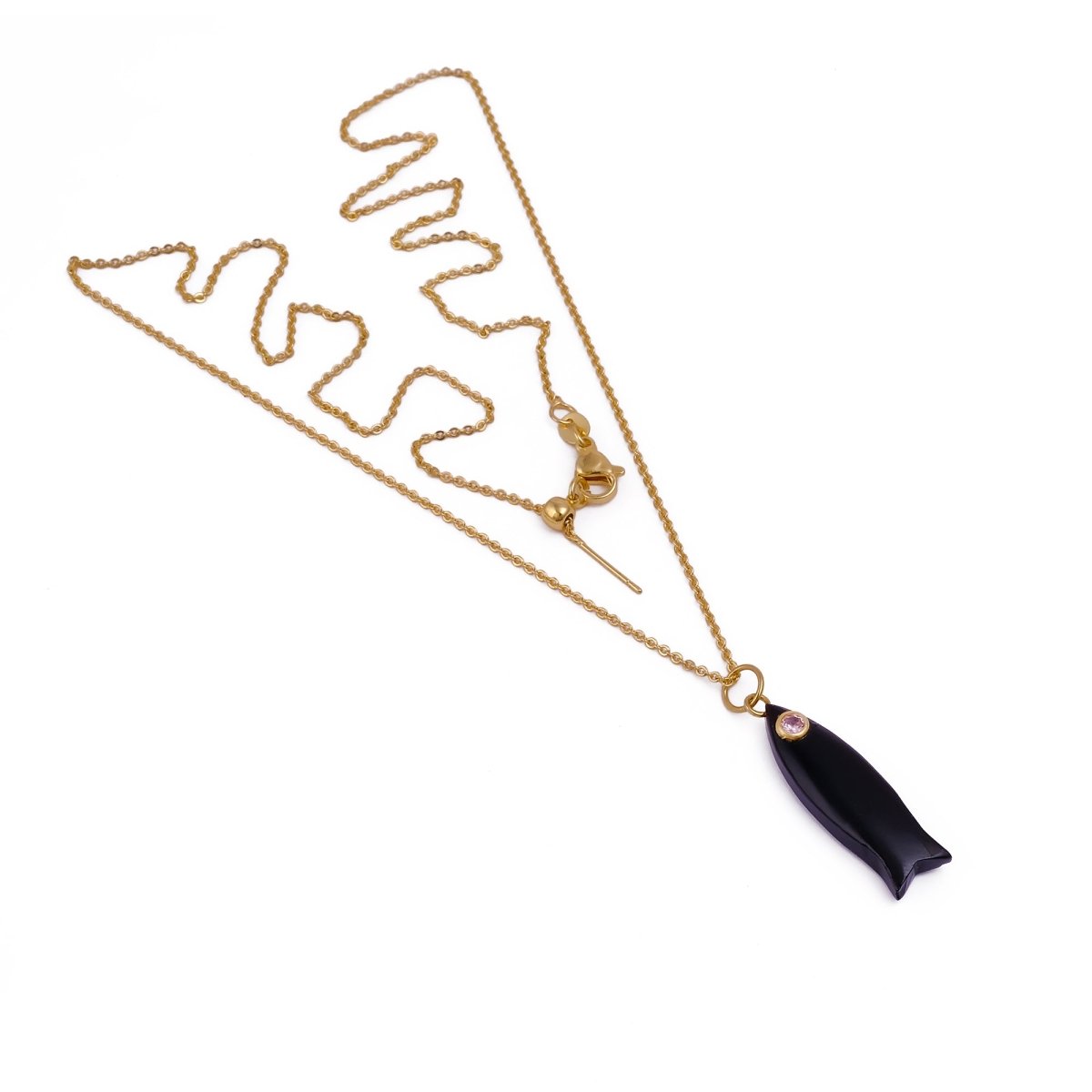 Tiny Fish Pendant Necklace Minimal Jewelry, Handmade Gold Plated Necklace 5287