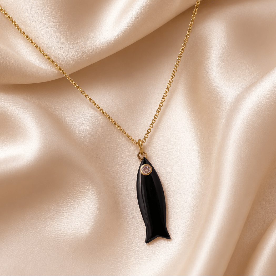 Tiny Fish Pendant Necklace Minimal Jewelry, Handmade Gold Plated Necklace 5287