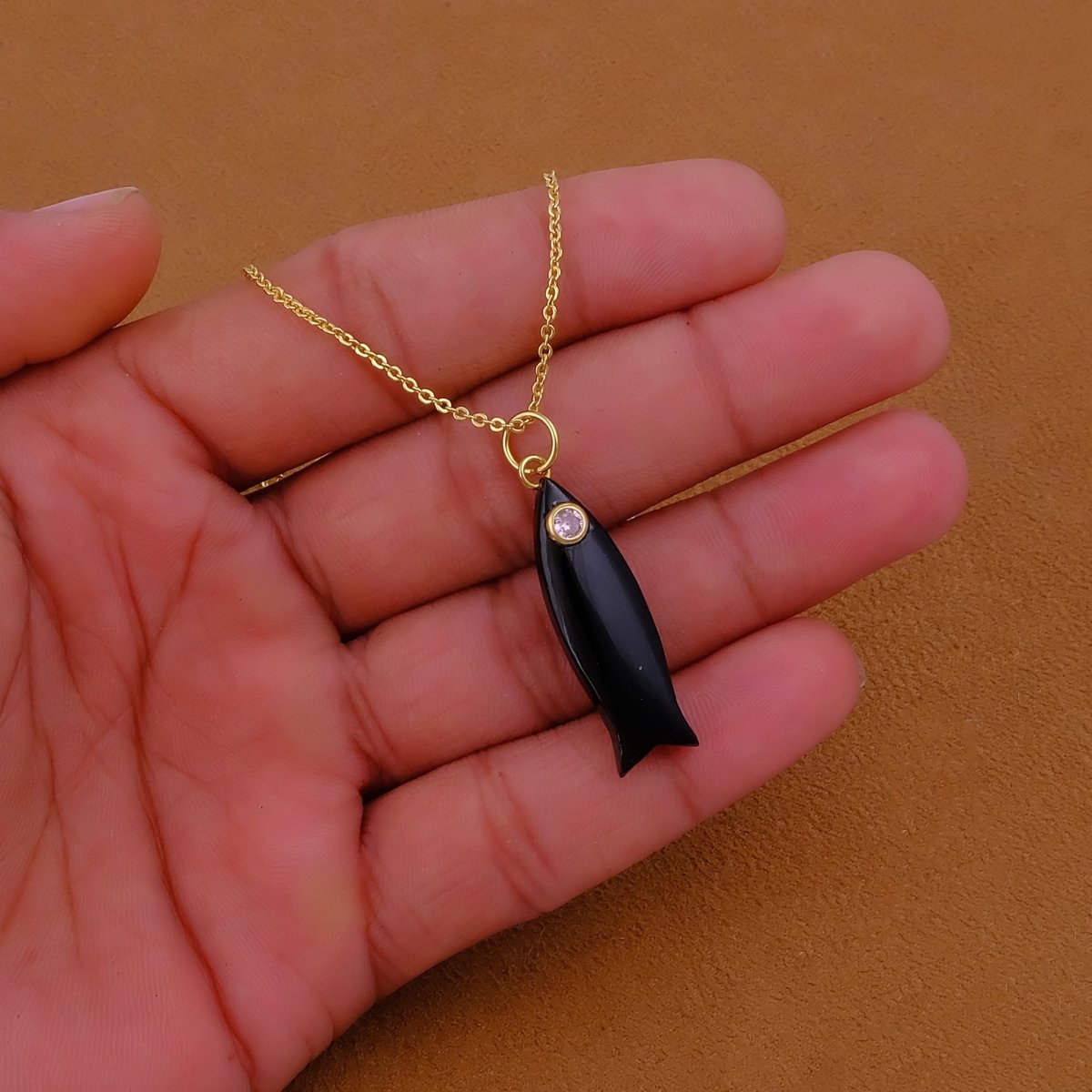 Tiny Fish Pendant Necklace Minimal Jewelry, Handmade Gold Plated Necklace 5287