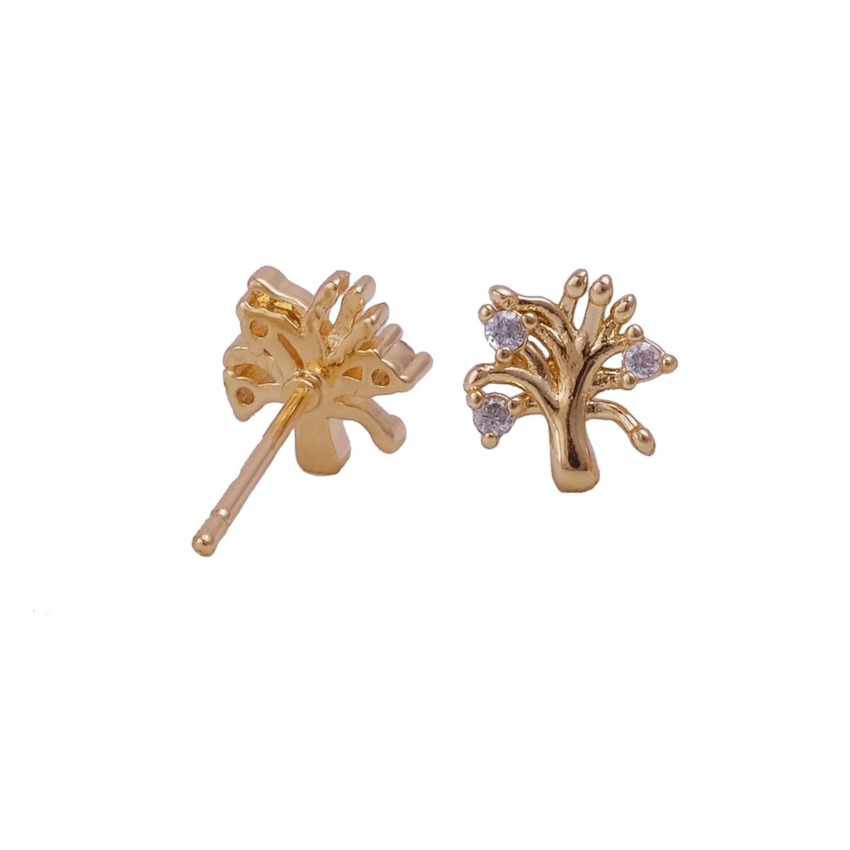 Tiny Tree Shape Stud Earrings Cubic Zircon Gemstone Earrings Gold Plated Jewelry For Kids