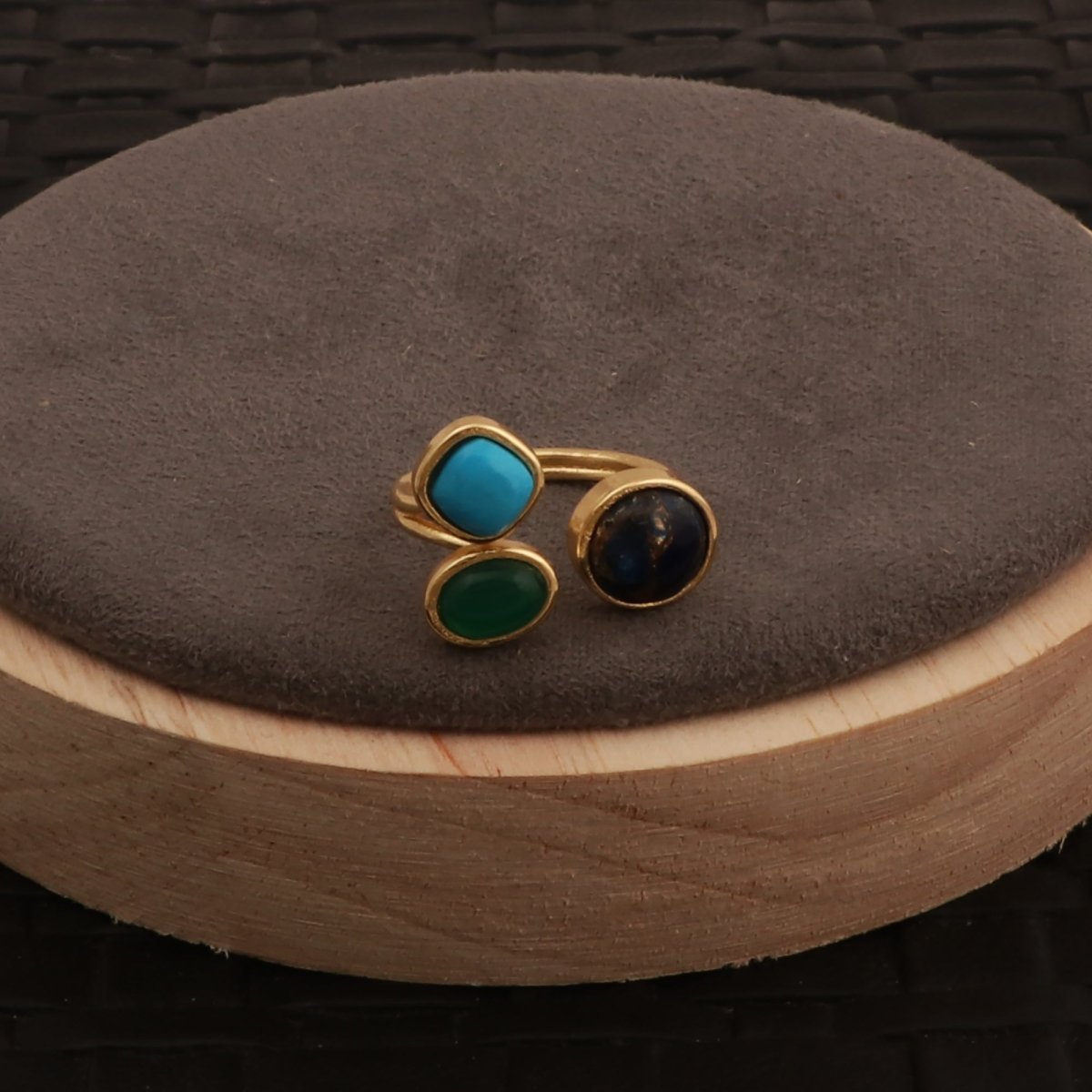 Triple Gemstone Ring, Handmade Gold Open Ring, Minimalist Jewelry CR - 1017