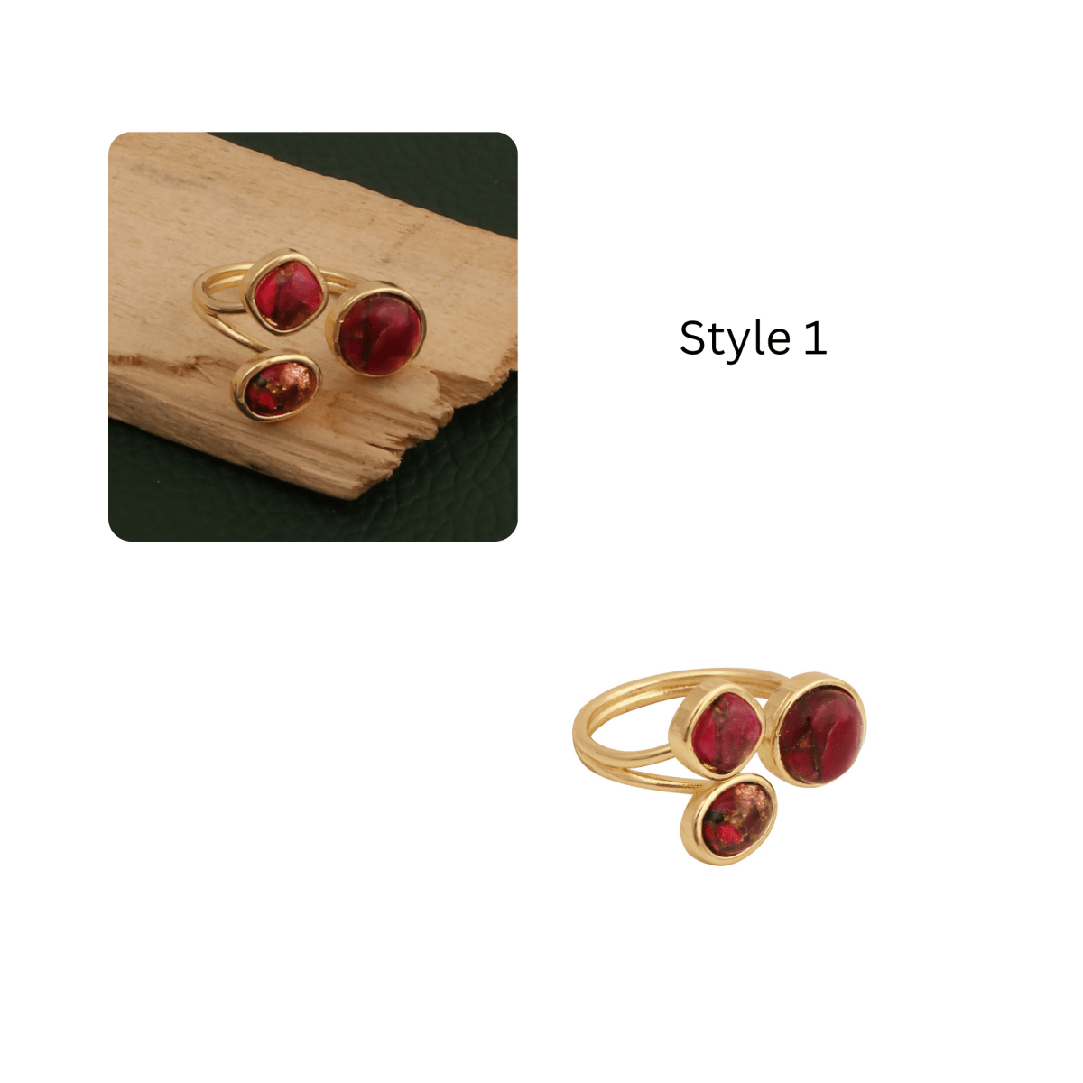 Triple Gemstone Ring, Handmade Gold Open Ring, Minimalist Jewelry CR - 1017