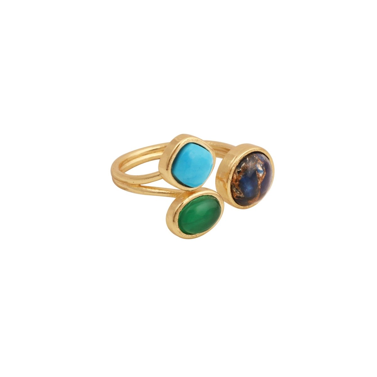Triple Gemstone Ring, Handmade Gold Open Ring, Minimalist Jewelry CR - 1017