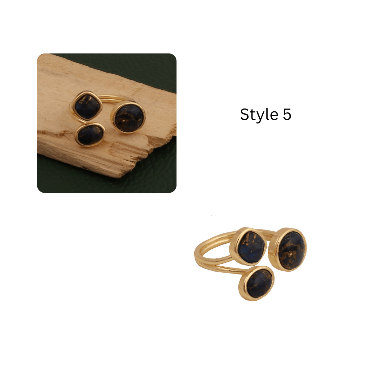 Triple Gemstone Ring, Handmade Gold Open Ring, Minimalist Jewelry CR - 1017
