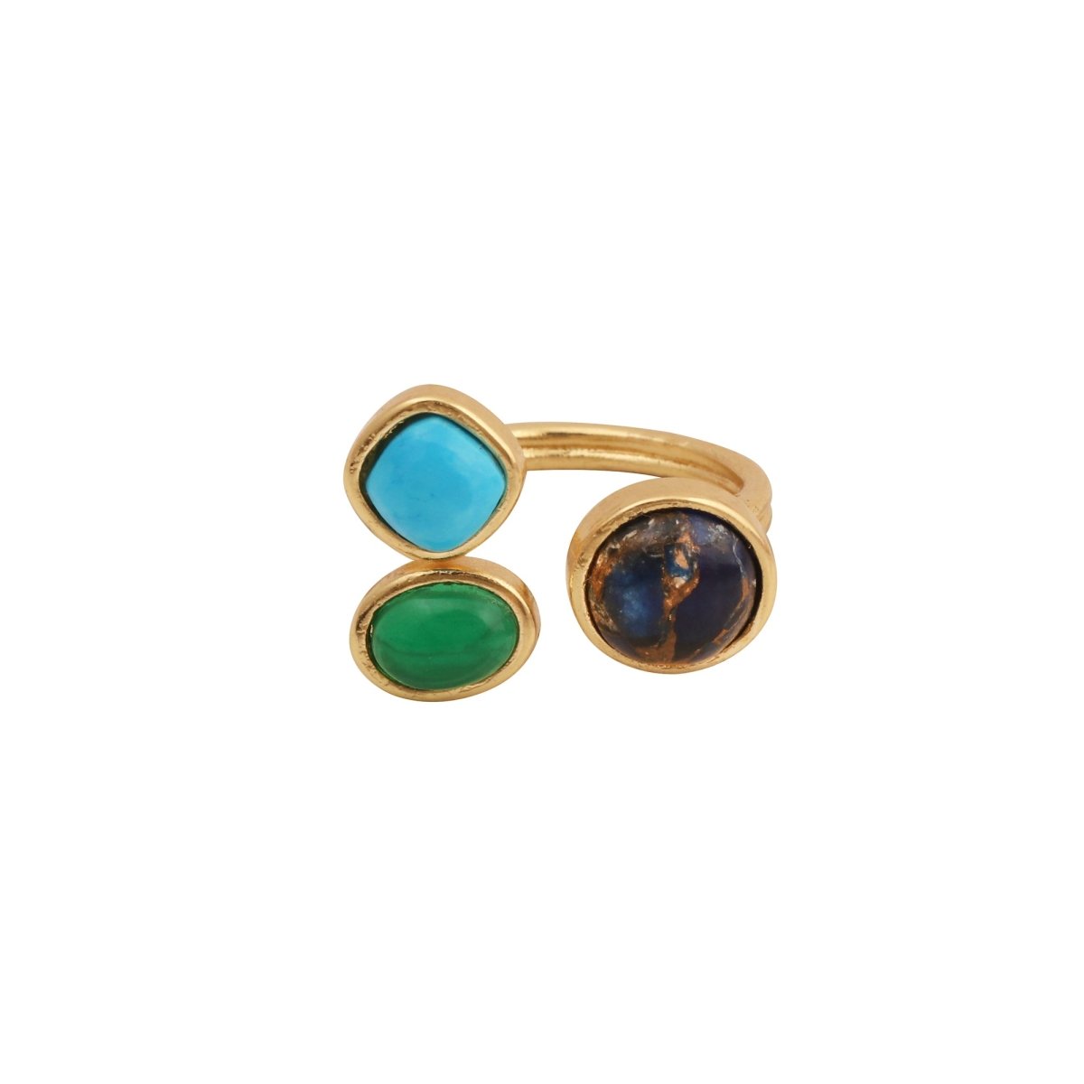Triple Gemstone Ring, Handmade Gold Open Ring, Minimalist Jewelry CR - 1017