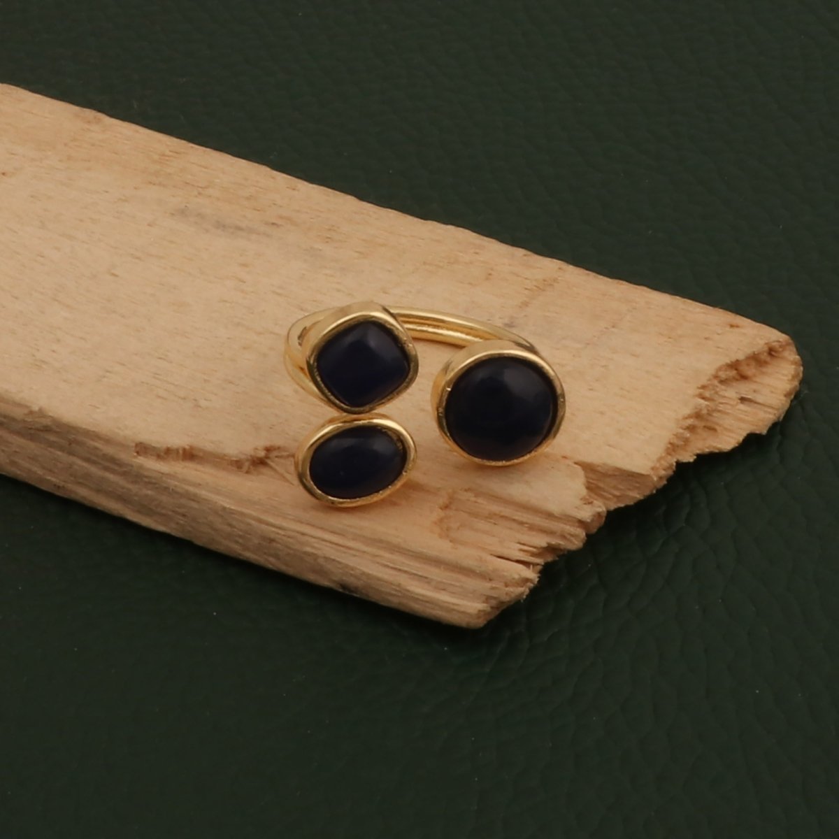 Triple Gemstone Ring, Handmade Gold Open Ring, Minimalist Jewelry CR - 1017