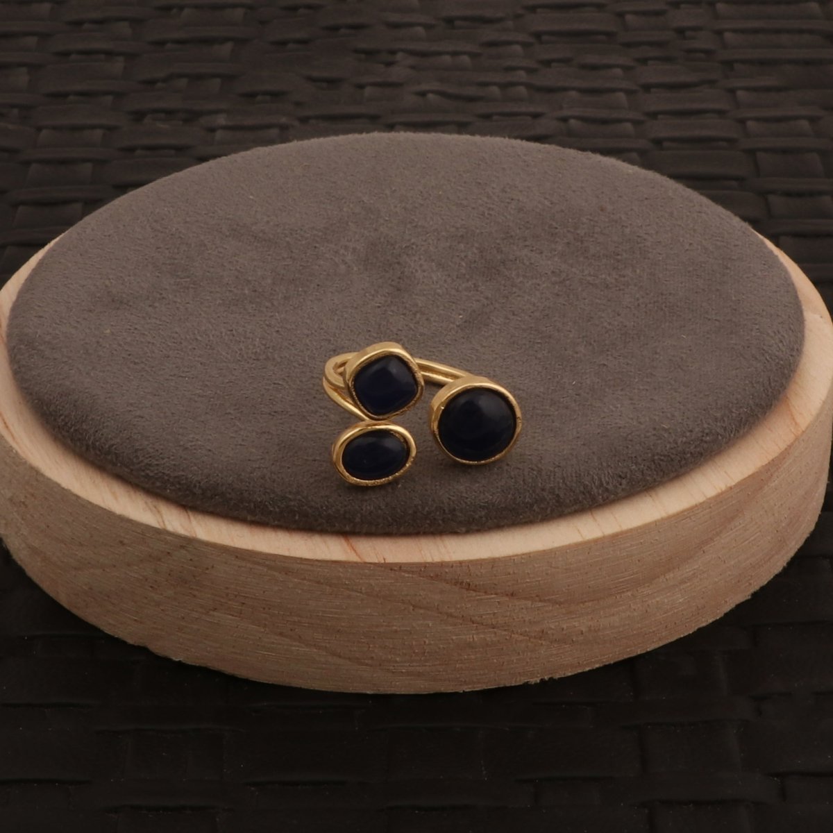 Triple Gemstone Ring, Handmade Gold Open Ring, Minimalist Jewelry CR - 1017