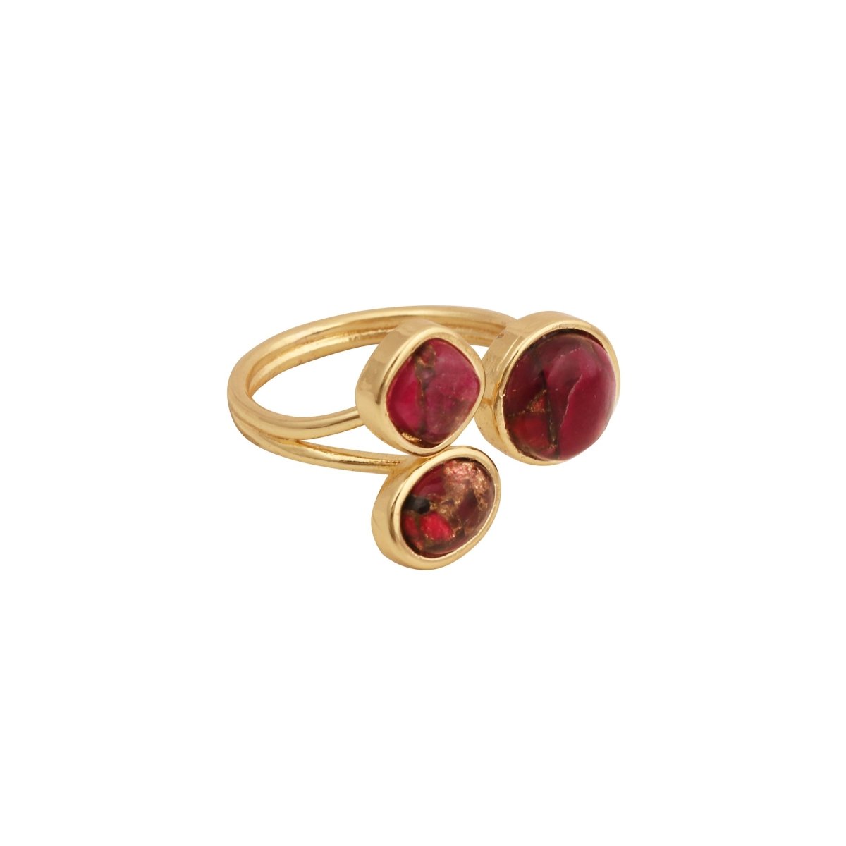 Triple Gemstone Ring, Handmade Gold Open Ring, Minimalist Jewelry CR - 1017