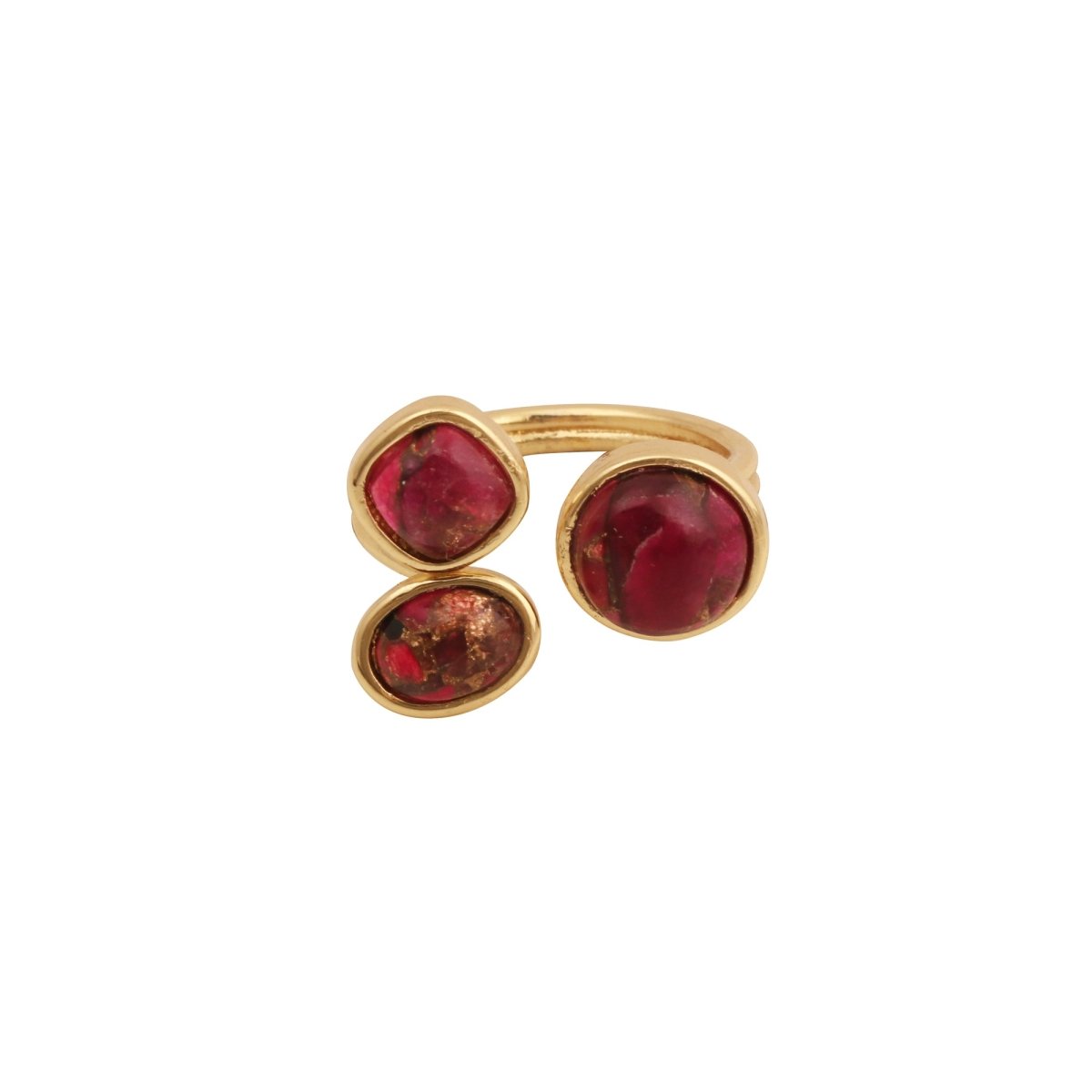 Triple Gemstone Ring, Handmade Gold Open Ring, Minimalist Jewelry CR - 1017