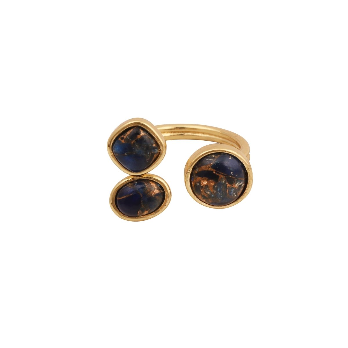 Triple Gemstone Ring, Handmade Gold Open Ring, Minimalist Jewelry CR - 1017