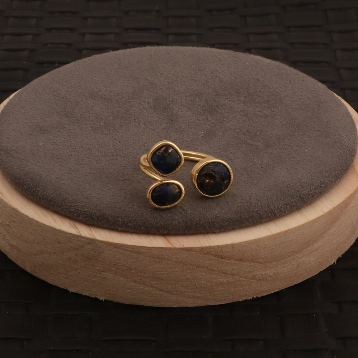 Triple Gemstone Ring, Handmade Gold Open Ring, Minimalist Jewelry CR - 1017