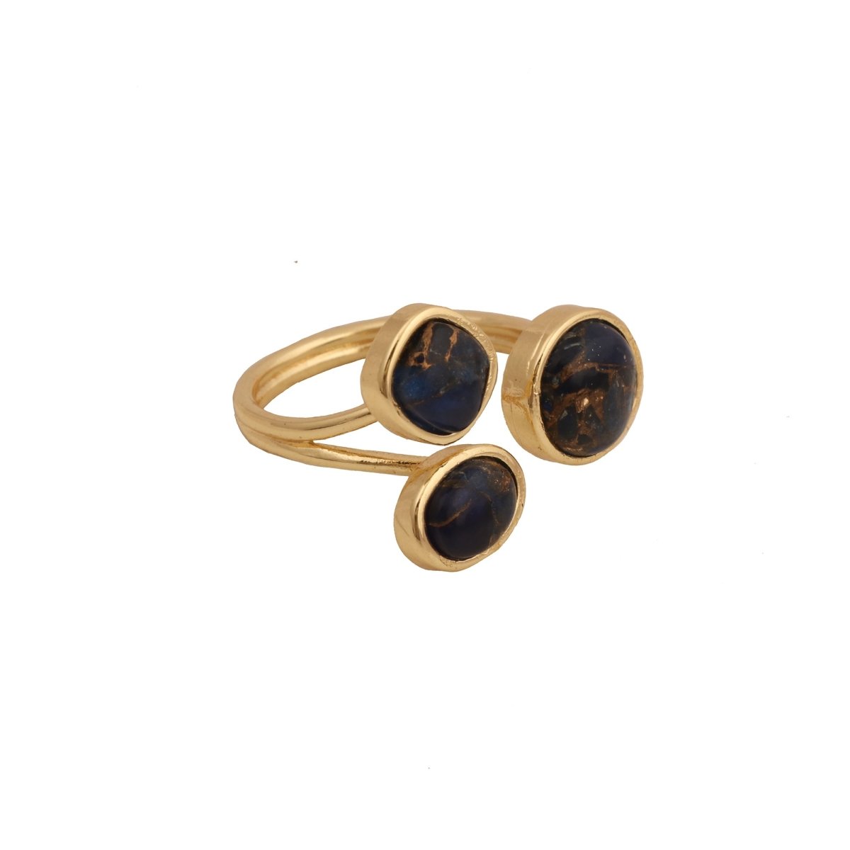 Triple Gemstone Ring, Handmade Gold Open Ring, Minimalist Jewelry CR - 1017