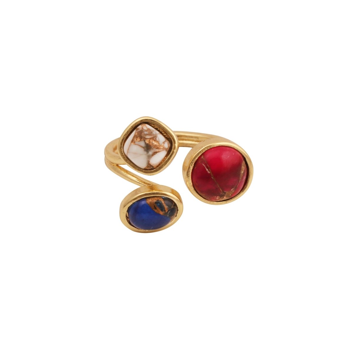 Triple Gemstone Ring, Handmade Gold Open Ring, Minimalist Jewelry CR - 1017