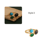 Triple Gemstone Ring, Handmade Gold Open Ring, Minimalist Jewelry CR - 1017