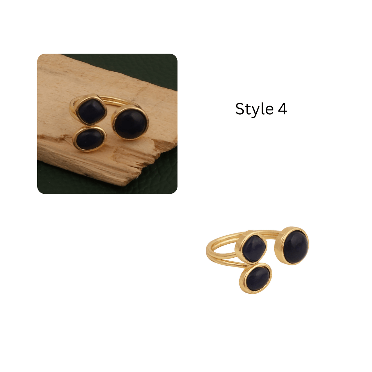 Triple Gemstone Ring, Handmade Gold Open Ring, Minimalist Jewelry CR - 1017