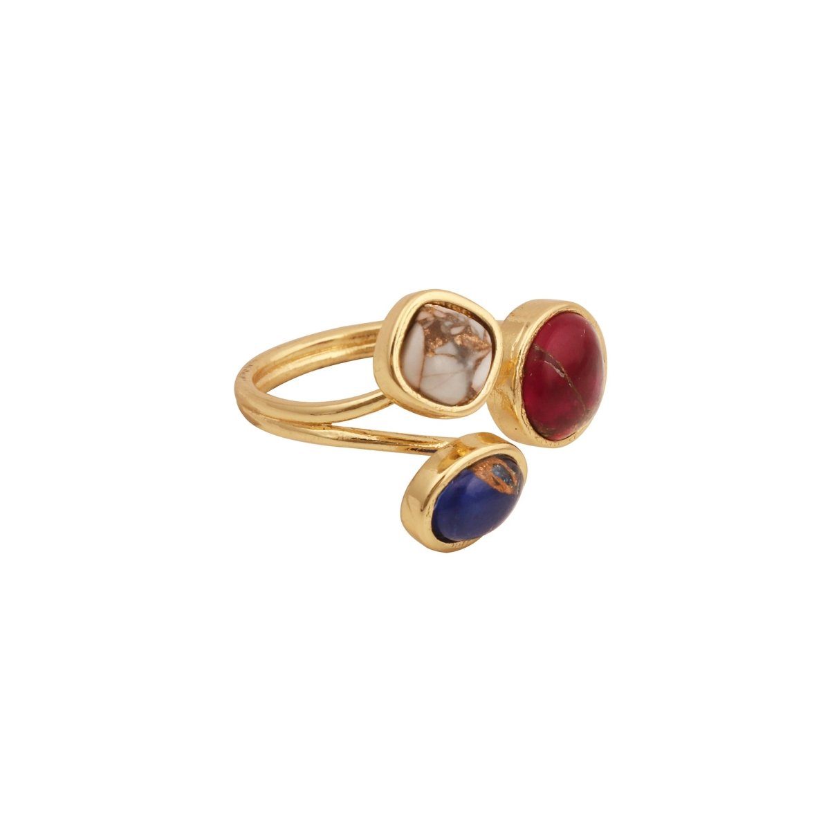 Triple Gemstone Ring, Handmade Gold Open Ring, Minimalist Jewelry CR - 1017
