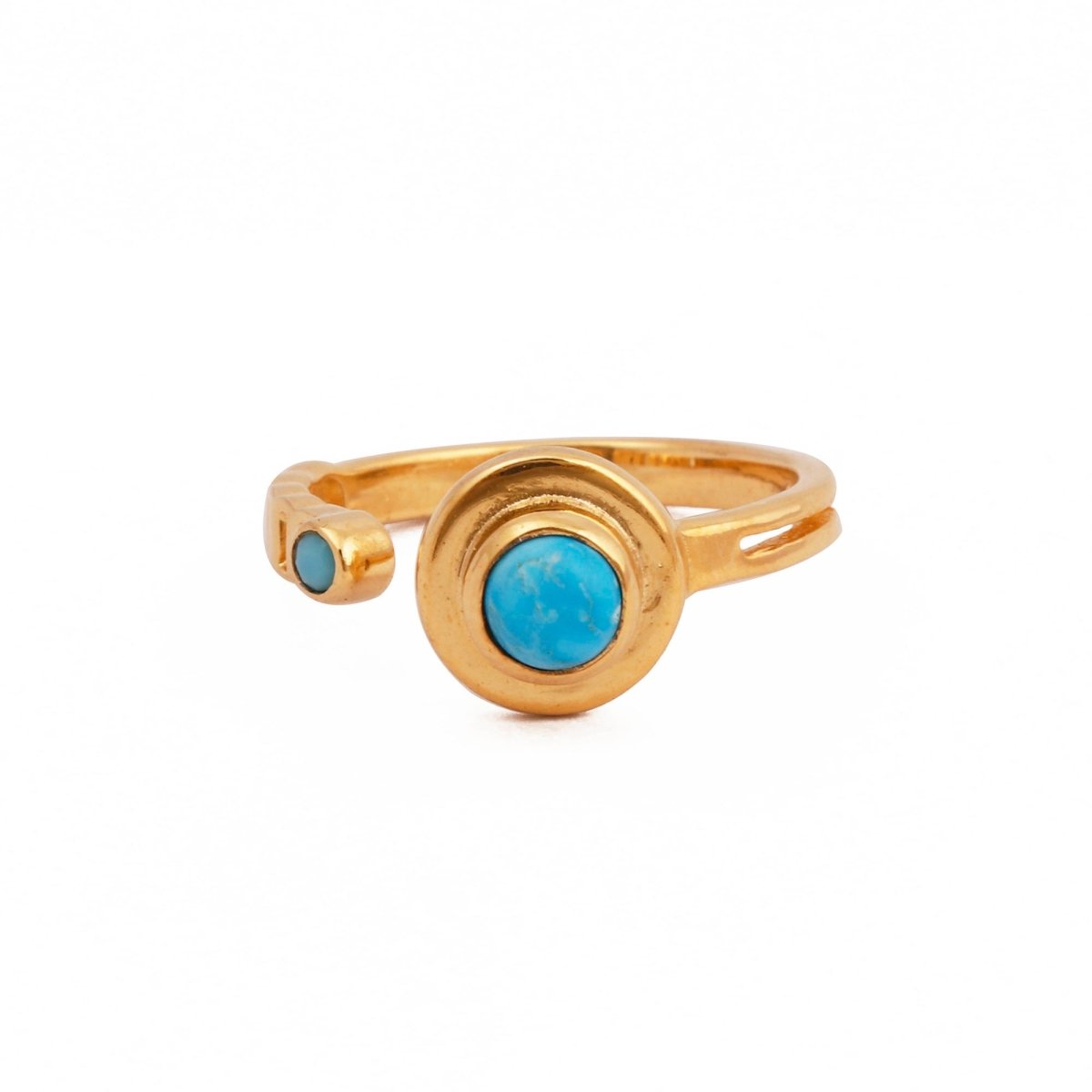 Turquoise Double Stone Ring Open Bypass Gold Plated Adjustable Ring