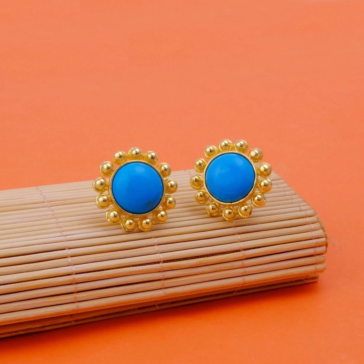 Turquoise Gemstone Earring, Gold Plated Earring, Flower Design Earring