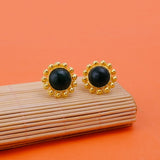 Turquoise Gemstone Earring, Gold Plated Earring, Flower Design Earring Green Onyx