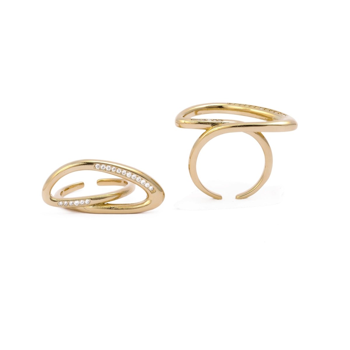Twist Open Ring with Cubic Zirconia, Geometric Style Gold Brass Ring Jewelry, Gift For Her